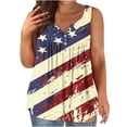 thumbnail image 1 of KIHOUT Plus Size Women's 4th of July Tank Top V Neck Button Sleeveless Front Ruffled Print Tunic Tops Beige L, 1 of 4