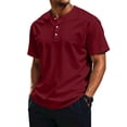 thumbnail image 2 of WULMLEO Men's Soft Cotton Henley Tees Three Button Notch Neck Short Sleeve Breathable Casual Walking T-Shirts Wine L, 2 of 6