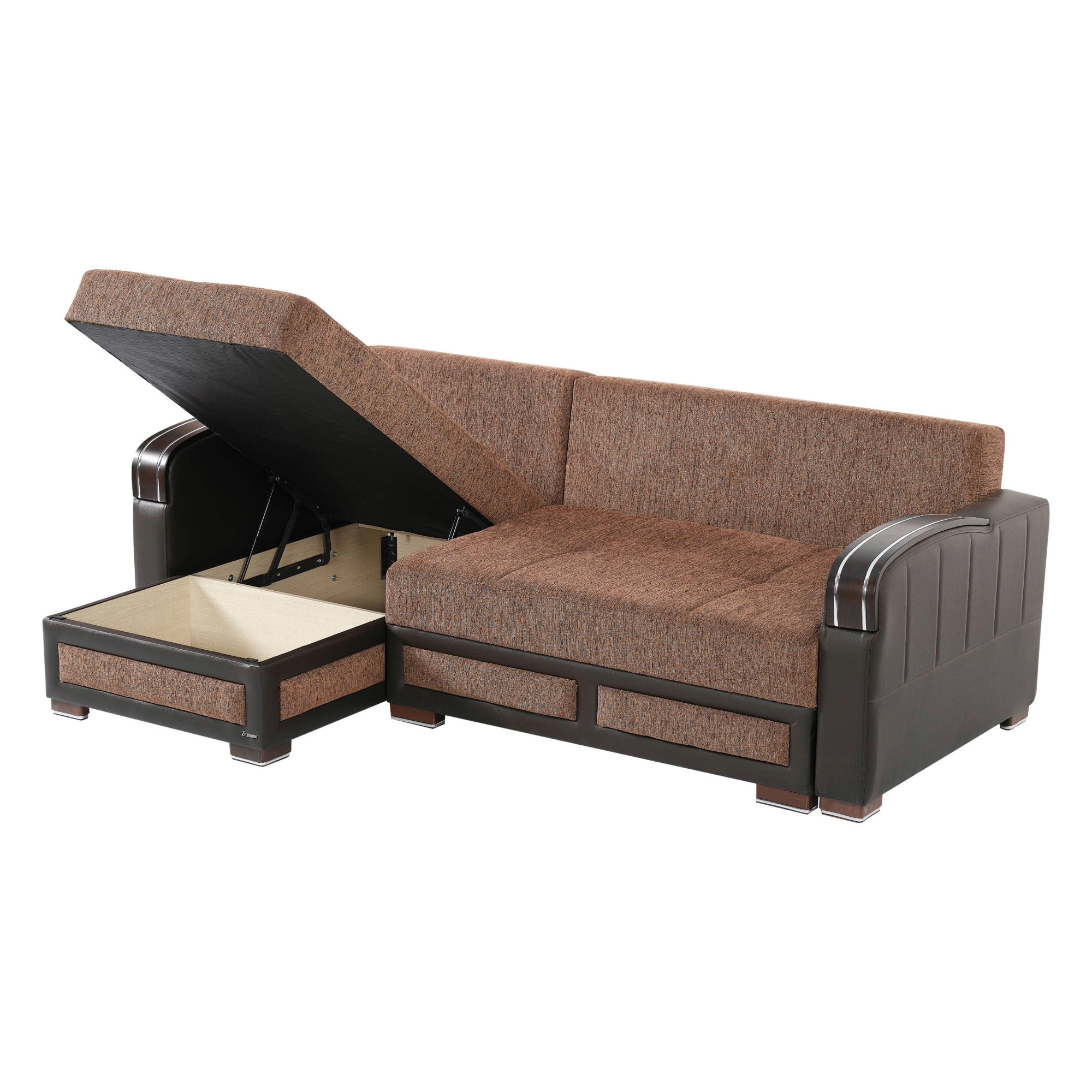 Ottomanson 96" Convertible Sectional Sofa with Storage, Chenille L-Shaped Couch for Living Room, Brown