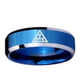 thumbnail image 2 of Masonic Triple 8MM Beveled Edge Blue Tungsten Men Ring, 2 of 2