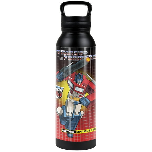 Transformers Official Optimus Prime Black 24 oz Insulated Canteen Water Bottle, Leak Resistant, Vacuum Insulated Stainless Steel with Loop Cap