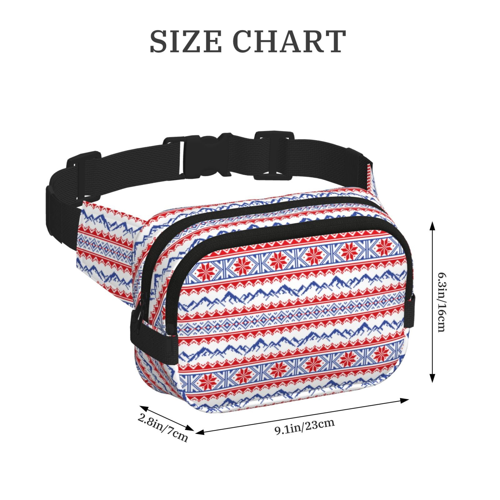Picia red blue Snow Mountain Print Square Double-Layer Waist Bag Mini Adjustable Waist Belt Bag Exercise Running Travel Hiking