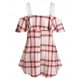thumbnail image 2 of Blusa de hombro frío de correa de correa de tela escocesa de talla grande Rosegal Blusas Tallas Grandes, 2 of 5
