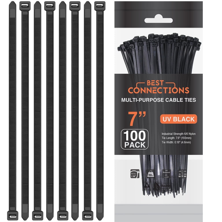 1000 Pieces 7-inch Black Nylon Cable Zip Ties - Self-Locking, 50lb Tensile Strength