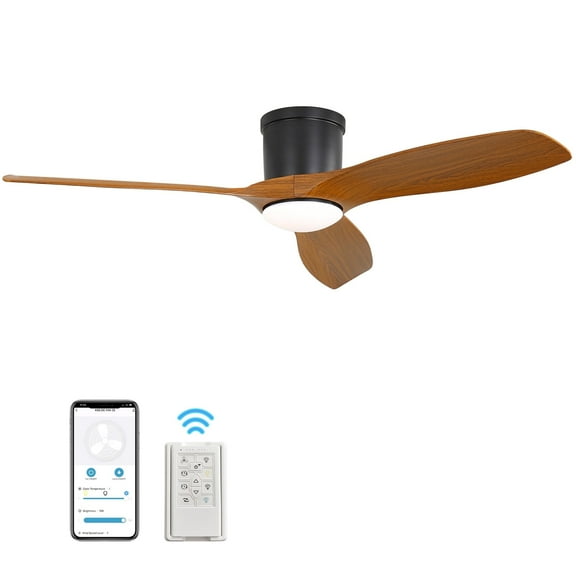 Sofucor 52-Inch ABS Flush Mount Black Ceiling Fan with Integrated LED Light and Remote Control,Smart Ceiling Fan and APP Control