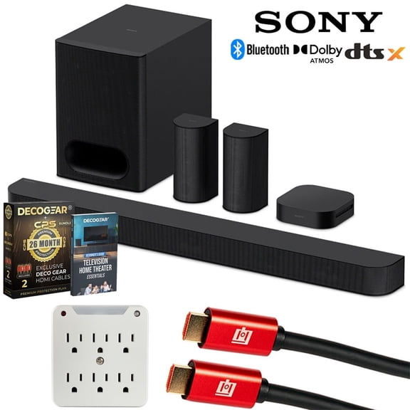 Sony HTS60 BRAVIA Theater System 6, 5.1ch with Subwoofer Bundle with CPS Exclusive 26 Month Protection, 2x HDMI Cables, Surge Adapter & Deco Gear Complete Home Theater Beginner's Guidebook