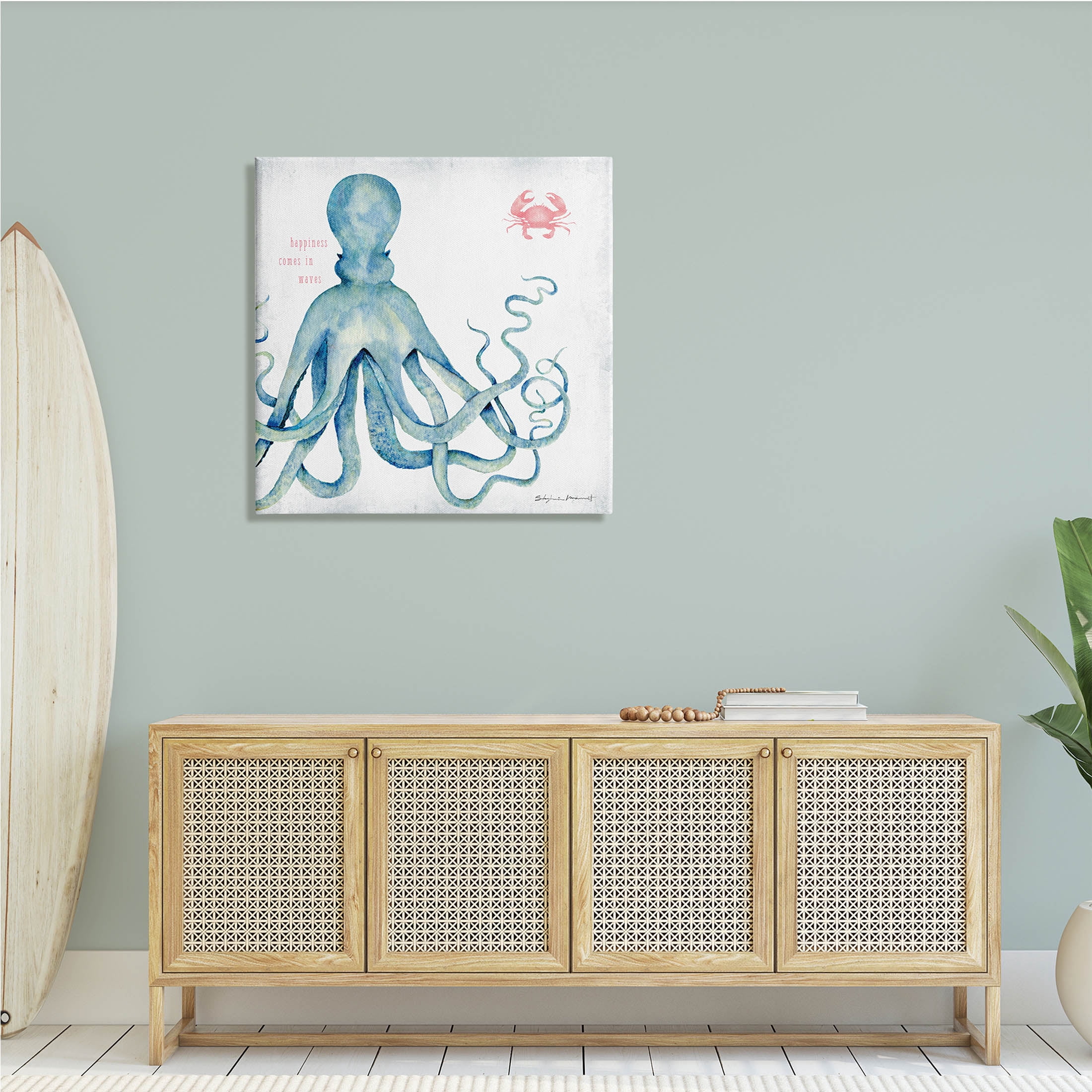 Stupell Industries Happiness Comes in Waves Blue Octopus Red Crab, 30 x 30, Design by Stephanie Workman Marrott