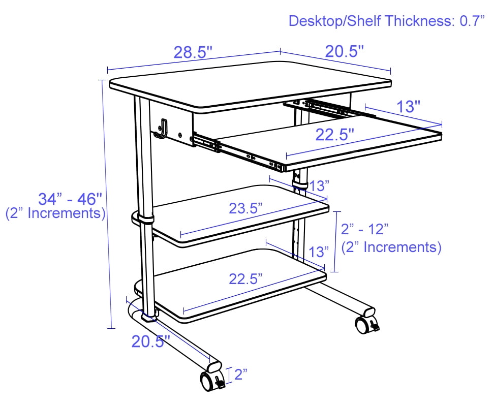 Stand Up Desk Store Adjustable Height Mobile Laptop Workstation with Retractable Keyboard Tray (Black Frame/Black Top, 29” Wide)