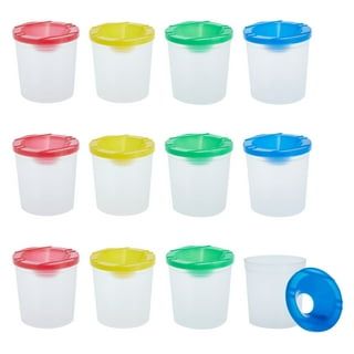  10 Pieces Paint Brushes and 10 Pieces Paint Pot with Lids Kids  Children School Equipment Plastic Non-Spilled Water Cup Mixing Paint Pot  and Stopper Lid for Kids Art Painting