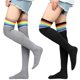 thumbnail image 2 of Fashion Thigh High Stockings Rainbow Striped Women Warm Over Knee Sock Long Socks Festival Holiday Cosplay Tights Navy Blue, 2 of 4