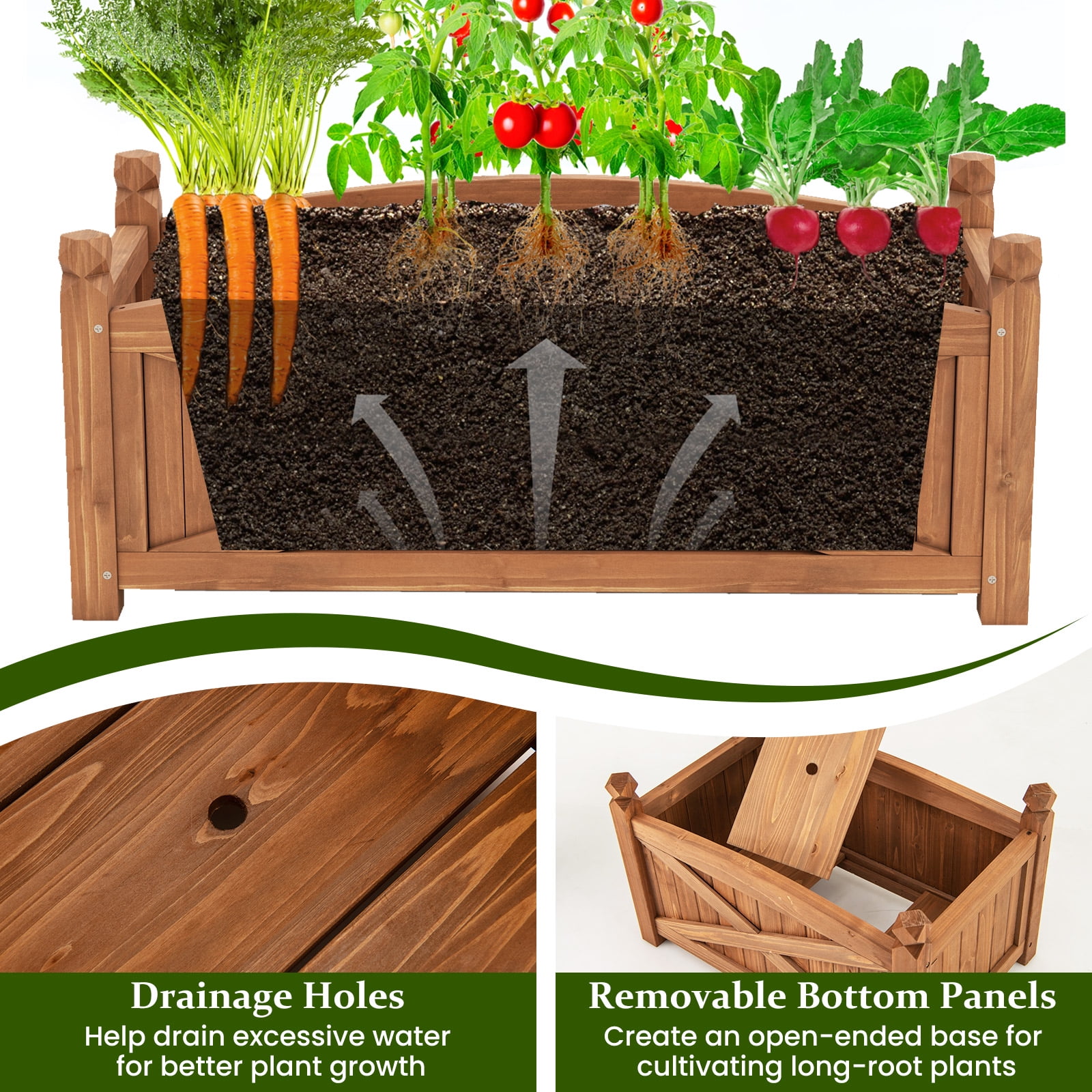 Gymax Wooden Raised Garden Bed Elevated Outdoor Planter Box w/ Drainage Holes for Patio