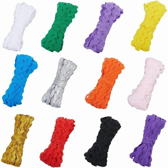 66Yds 12 Colors Wave Bending Fringe Trim RIC Rac 3/16 Inch~3/8 Inch Wide Woven Fabric Ribbon DIY