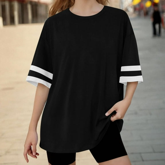 ZOYOEN Girls Oversized T Shirts- Fashion Short Sleeve Casual Soft Color Block Kids Summer Tops Tees Black Size 4-14