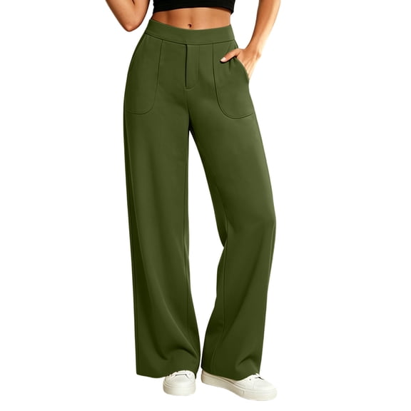Guluxicc Women's Chinos Pants with Pockets Elastic Waist Wide Leg Business Casual Pants for Everyday Wear Summer Casual Outfits