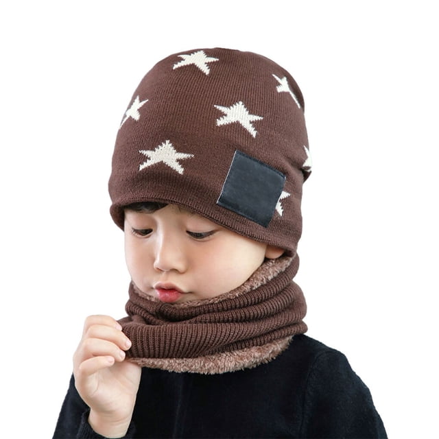 Sonducket Gorro de invierno para niños, forro polar interior para niños, pañuelo para el cuello, Kit de calentador de cuello, estrella de Type2 NO2