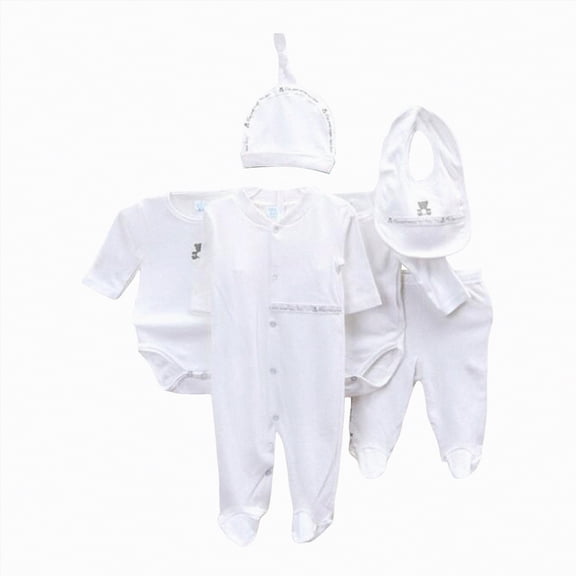Taybagh Baby Girl Outfits Summer 6 Piece Newborn Girl Clothes Baby Cotton Set Going Home Outfit Clothes White 0-9 Months
