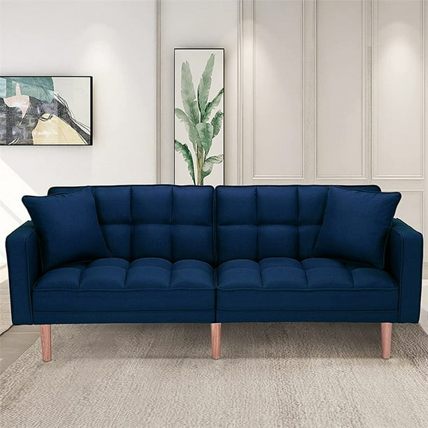 Futon Sofa Bed, SEGMART Fabric Futon Couch with Armrest, Modern Navy Blue Convertible Futon Sofa