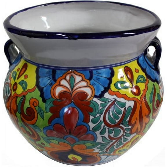 Medium-Sized Rainbow Mexican Colors Talavera Ceramic Garden Pot