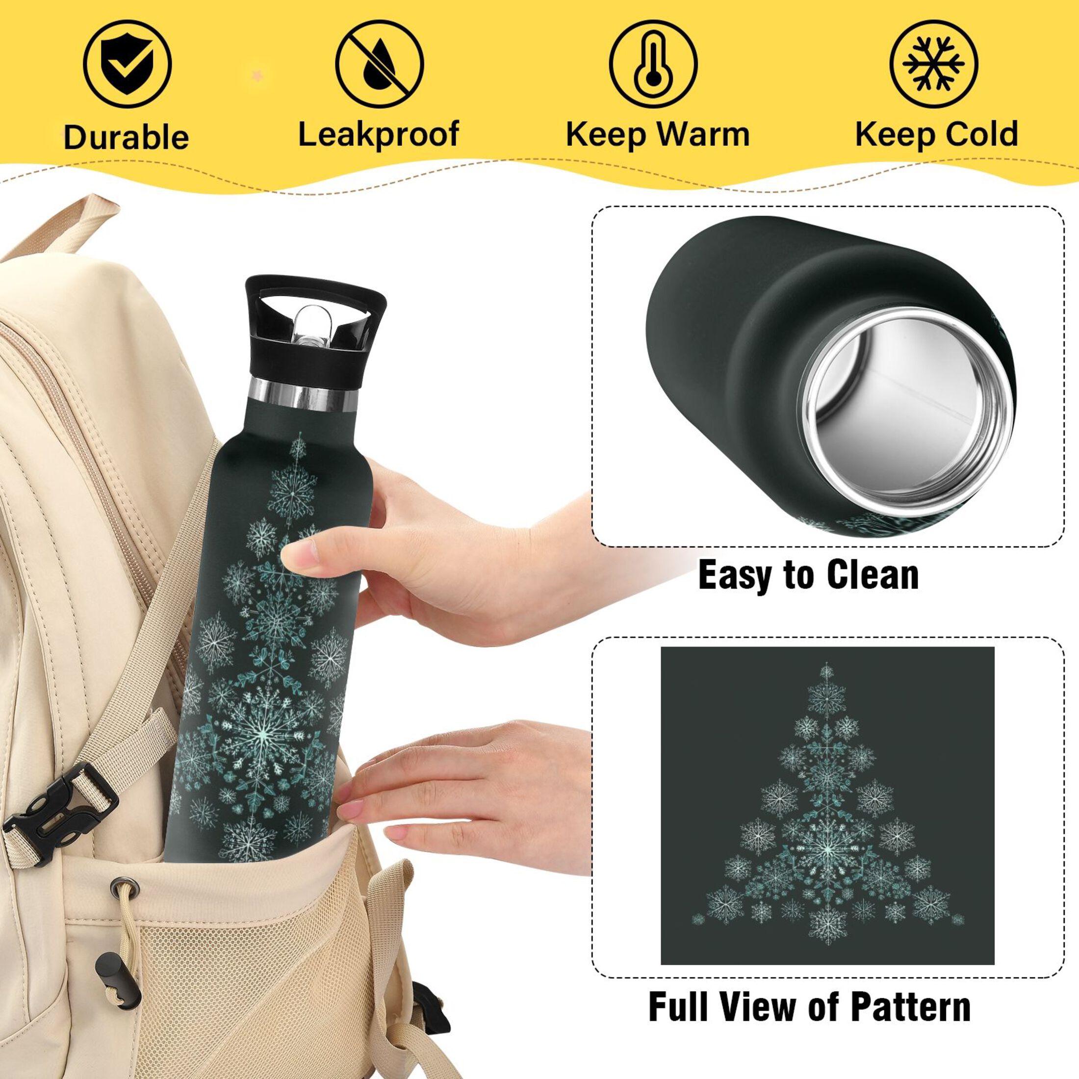 600ML Stainless Steel Insulated Cup Sports Water Bottle Portable Thermos Cup Water Glasses Insulated Tumblers Convenient and Durable Christmas Tree Cute