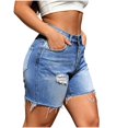 thumbnail image 6 of PYGNJK Women's Denim Ripped Shorts Frayed Hem Loose Fit Vintage Summer Jean Short Pants with Pockets Streetwear, 6 of 8