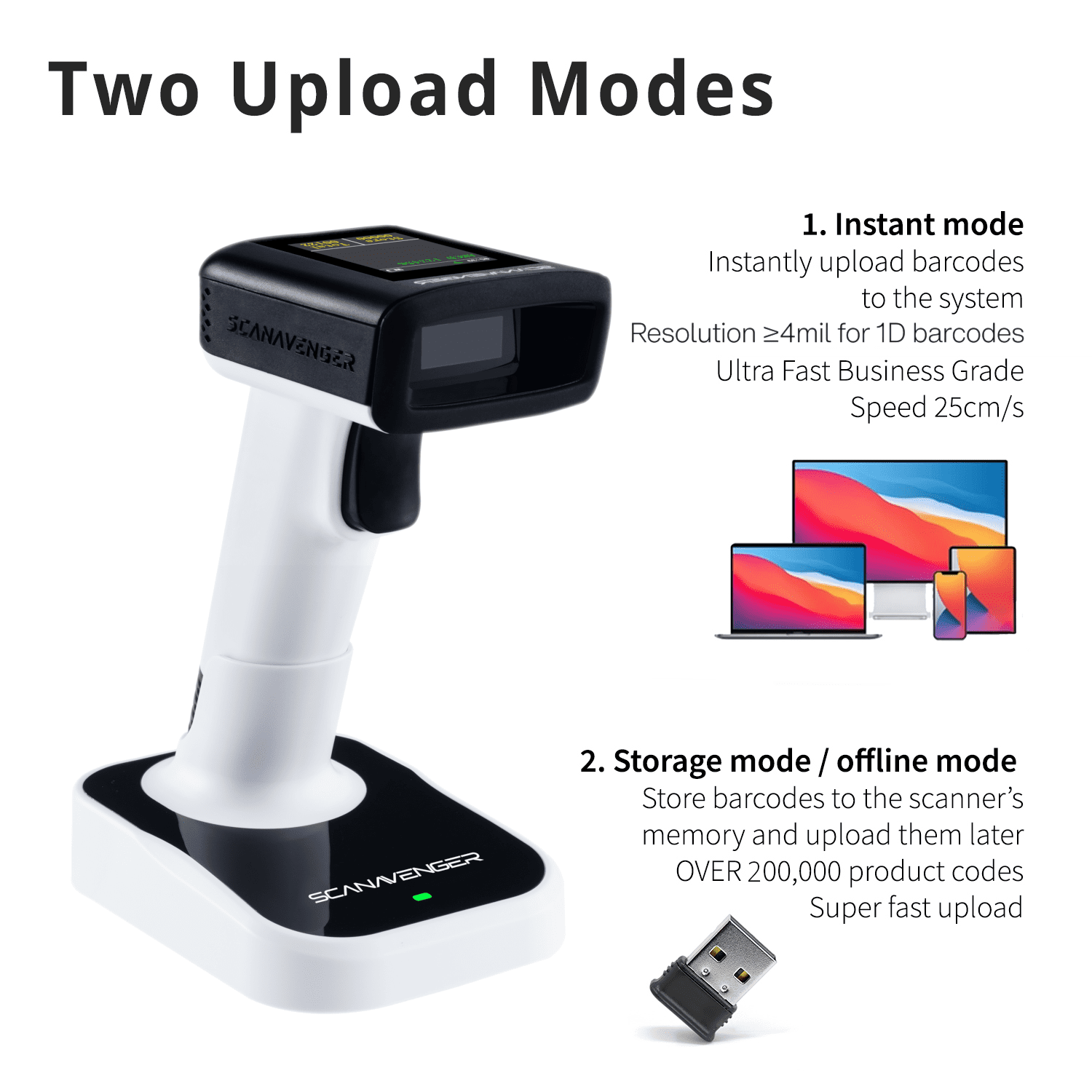 ScanAvenger SA9400 Wireless 1D/2D Barcode Scanner – Bluetooth, Wi-Fi, USB, Handheld/on-Counter with LCD Display