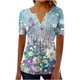 thumbnail image 2 of Yotami Womens Plus Size Tops Summer Floral Print Blouses Casual Short Sleeve Pleated Loose Button V-Neck Tunic Tops M, 2 of 5