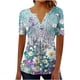 thumbnail image 3 of TaTaai Women's Printed Pullover Top, Soft Breathable Cotton, Loose Fit, Short Sleeve V-Neck, Ruching Buttons, Casual Daily Office Outings Spring Summer Multi-Color Gift, 3 of 5