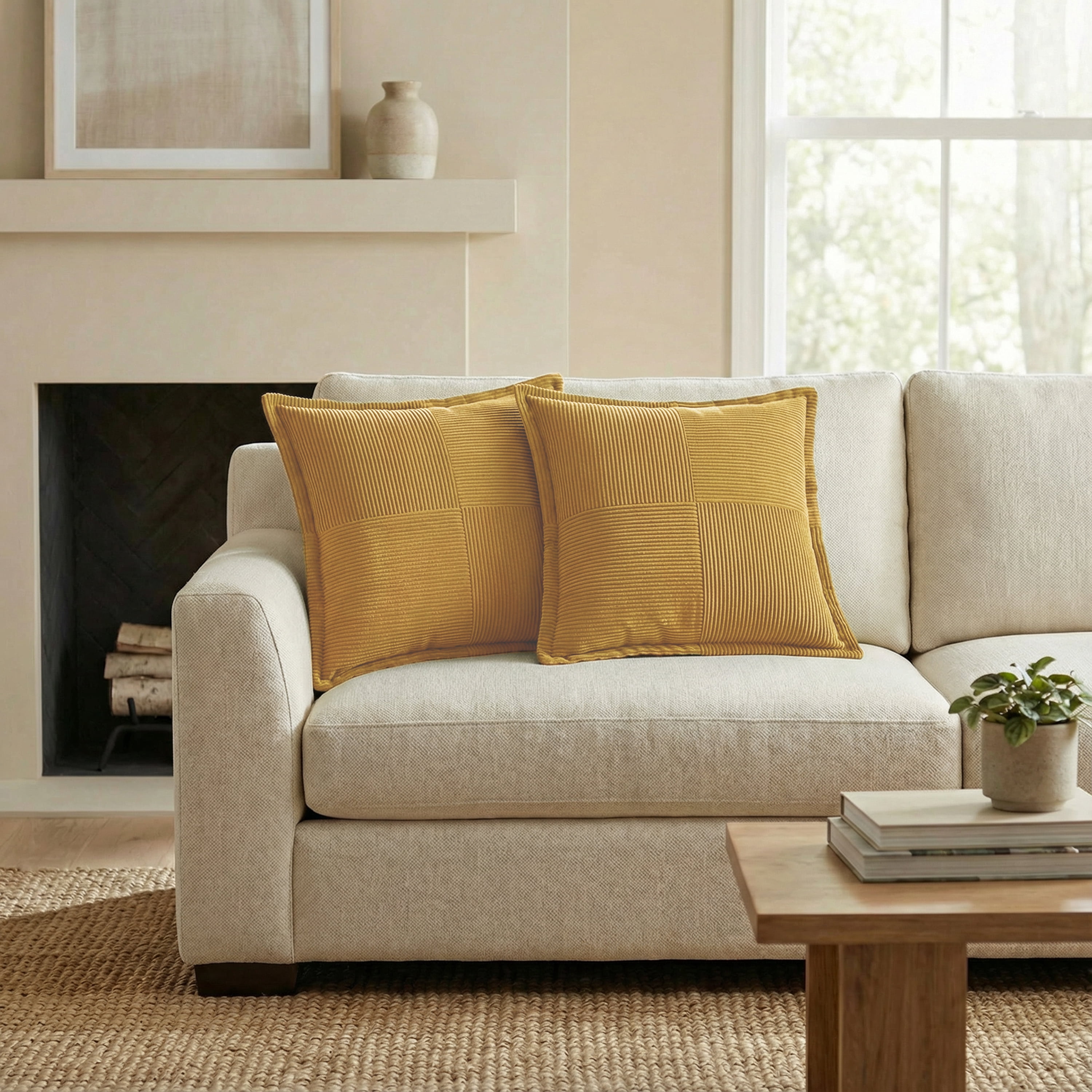 Mainstays Corduroy Velvet Throw Pillow Covers, 18" x 18", Gold, Covers Only, 2‑Pack