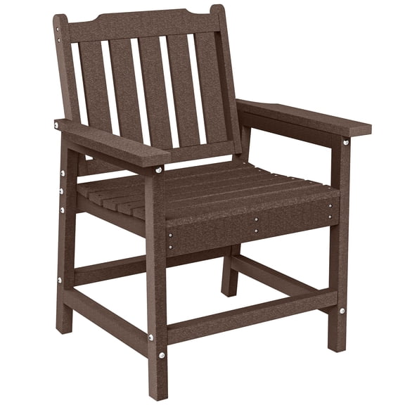 All Weather Patio Chairs Heavy Duty Wood Like Armchair Outdoor Dining Seating Deck Porch Lawn Backyard Furniture Farmhouse Slatted Seat Brown Set