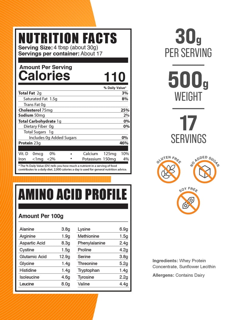 BulkSupplements Whey Protein Concentrate Powder - 80%, Unflavored, 30g Per Serving - 500 Grams (1.1 lbs) - 17 Servings