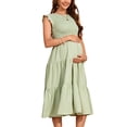 thumbnail image 3 of Spencer Maternity Long Dress Short Sleeve Pregnancy Dresses Smocked Casual Dress for Baby Shower Photoshoot Maternity Outfits, 3 of 10