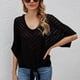thumbnail image 3 of Novedad de verano, camisa de murciélago de manga corta con cuello en V para mujer, top con cordones, suéter hueco fino, 3 of 4