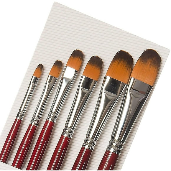 6 Pieces Nylon Filbert Wood Long Handle for Acrylic Oil Watercolor Gouache Paint by Numbers