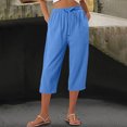 thumbnail image 6 of Bloomae Capri Pants for Women Casual Drawstring Elastic High Waist Comfy Lounge Cropped Trousers Loose Fit Lace Splicing Hollow out Capris with Pockets, 6 of 6