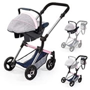 Bayer: Car Seat Easy Go for Neo Vario Pram with Cover, Doll Accessories, Pink, Grey with Butterfly,Grey/pink