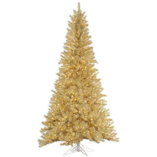 7.5 ft. x 48 in. White & Gold Tinsel Tree with 700 Warm White Dura LED Light