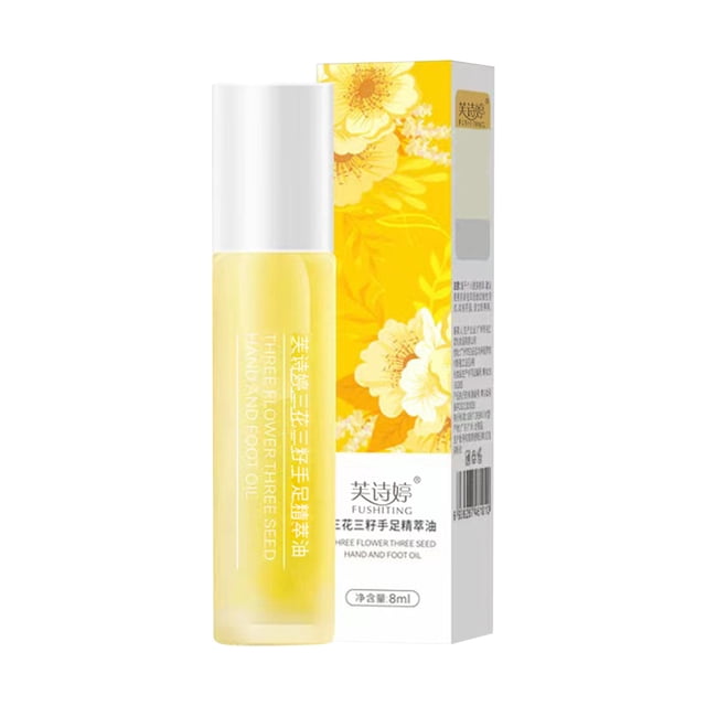 Aceite para manos y pies Three Flowers: repara la piel agrietada, seca y con picazón, hidratando las manos y los pies. 8 ml de esencia para manos.