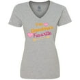 thumbnail image 3 of Inktastic I'm Grandma's Favorite with Arrow and Hearts in Pink Women's V-Neck T-Shirt, 3 of 5
