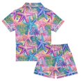 thumbnail image 2 of FORMRS Niños Short Sleeve Top and Pants Pajama Set Unisex Satin 2-Piece Sleepwear, Sizes 13-14Y, Gradient Starfish Pattern, 2 of 8