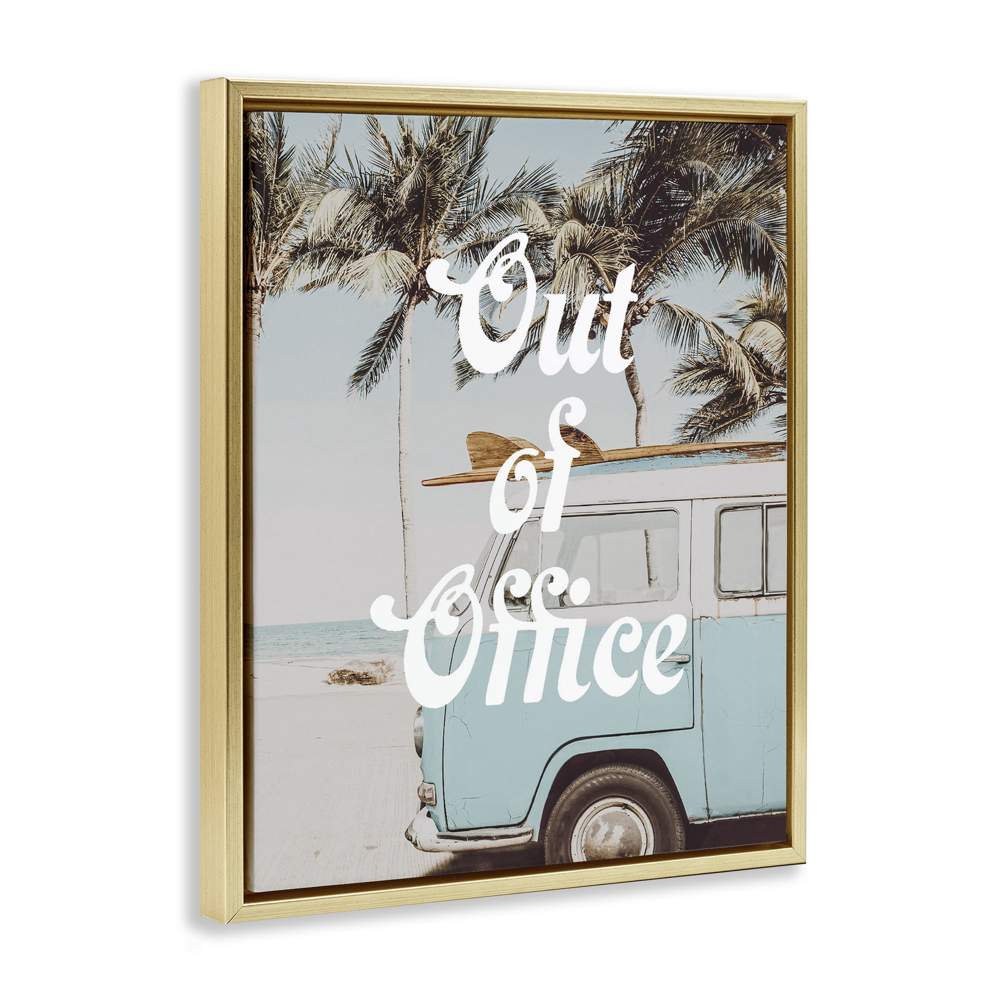 Stupell Industries Retro Out Of Office Beach Gold Framed Floater Canvas Wall Art, design by Lil' Rue
