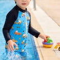 thumbnail image 5 of Huowey Baby Toddler Boys Rash Guard Swimsuit Long Sleeve Zip Up Mock Neck Color Block Striped Short Bodysuit Jumpsuit With Hat Soft Swimwear Summer Beach Pool Bathing Suit,Navy,0-3 Months, 5 of 5