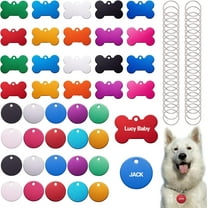 40Pcs Colorful Blank Dog ID Tags Stamping Blank Aluminum Personalized Engraved Discs Pet Pendants Flat Round Bone Shape Pet ID Tags Pendants for DIY Cats Puppy Dogs Pets Name Craft