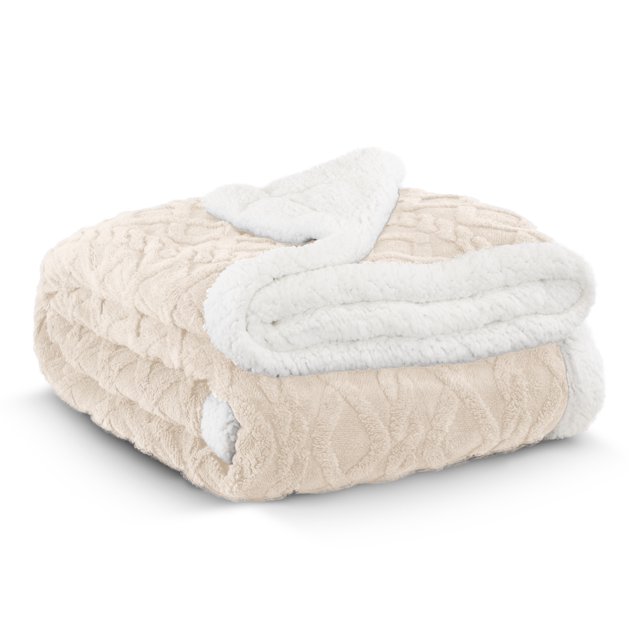Cobertor Cobija Aborregado Con Forro Polar Sherpa | Suave | Caliente | Ligera | Tamaño 230x200cm (Beige, 230x200cm)