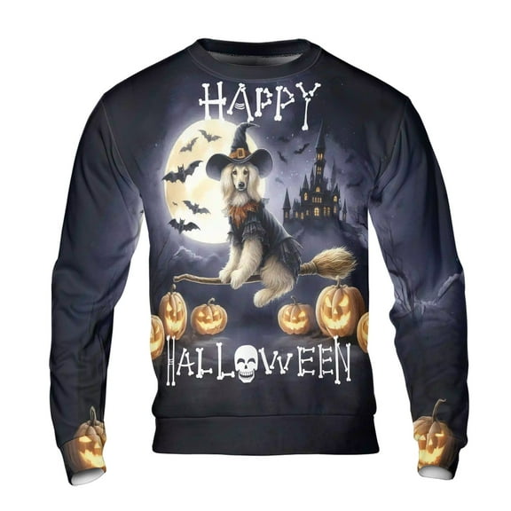 Happy Halloween Afghan Hound Witch Pumpkins Bats All Over Print 3D Sweatshirt Unisex Merch Dog Lover - 13012