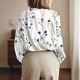 thumbnail image 5 of Womens Button Down Shirts Loose Fit Long Sleeve Collared Blouse Casual V Neck Tops Outfits Light Blue M, 5 of 7