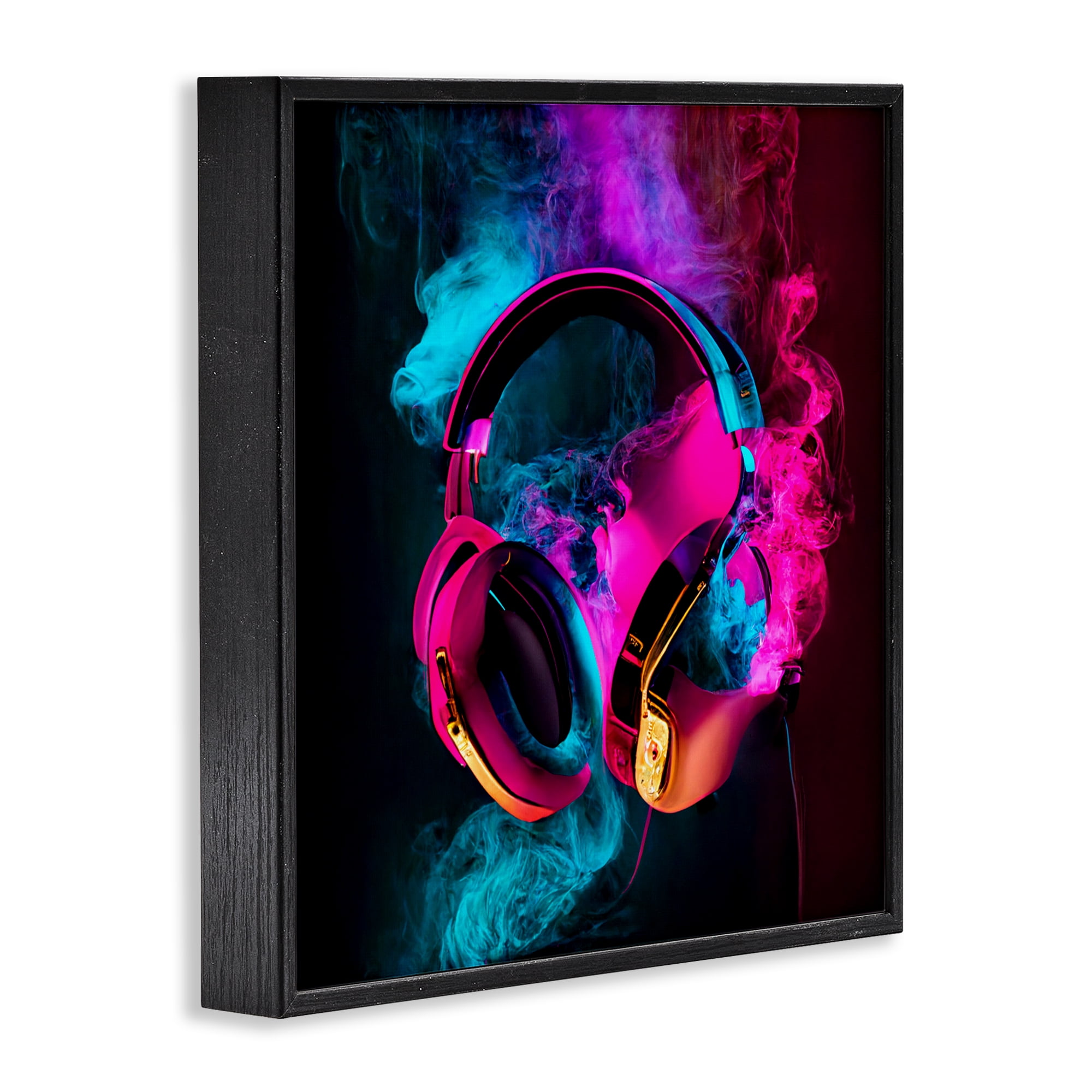Power Play Pink & Blue Headphones Black Framed Giclee Art, design by Sasha