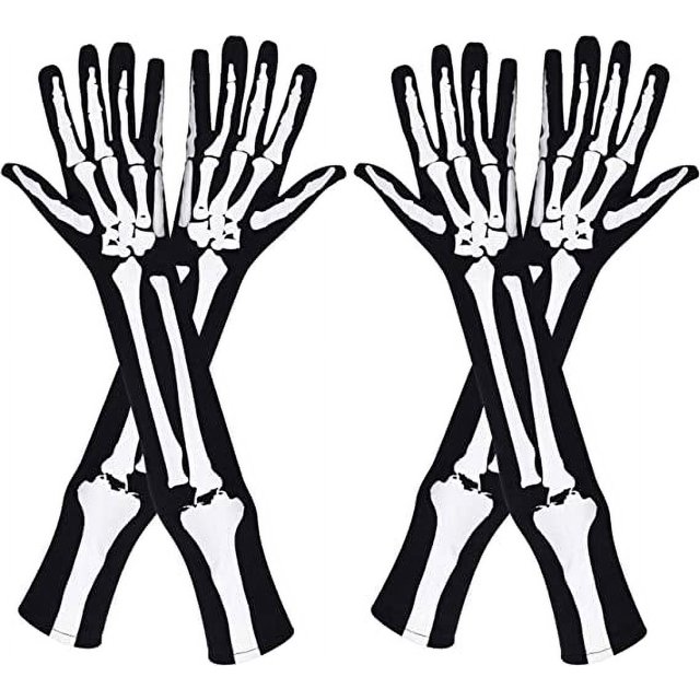 pares de guantes de esqueleto, guantes de calavera, guantes de dedo completo de brazo largo para Halloween, accesorios para fiestas de disfraces