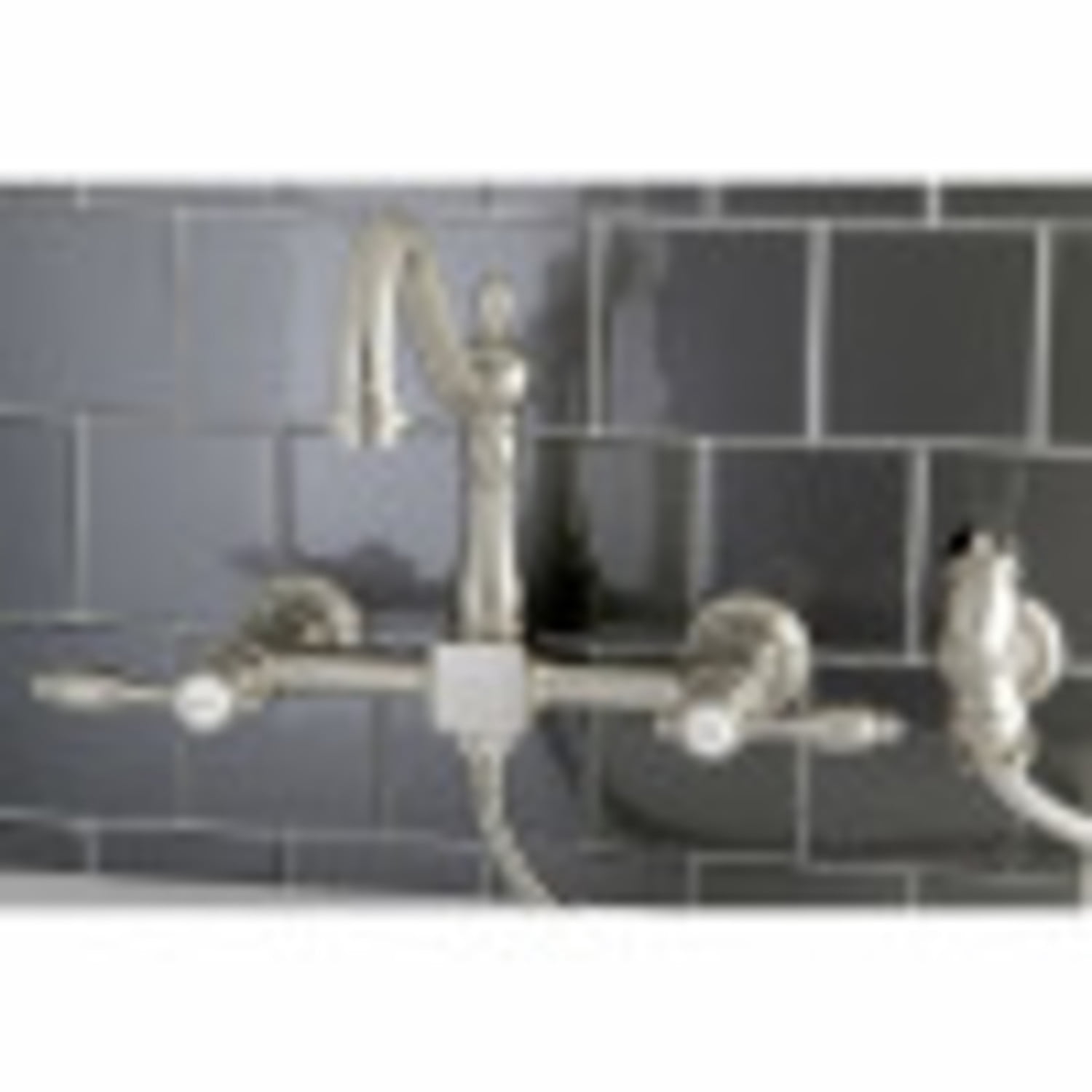 Kingston Brass KS1248TALBS Tudor Wall Mount Bridge Kitchen Faucet with Brass Spray, Brushed Nickel