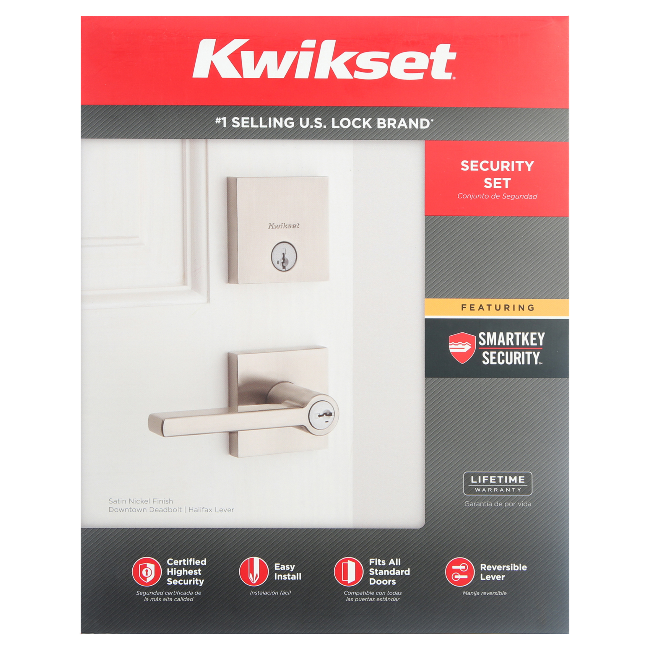 Kwikset 991 Halifax Keyed Door Lever and Sgl Cyl Deadbolt Combo Pack in SN 