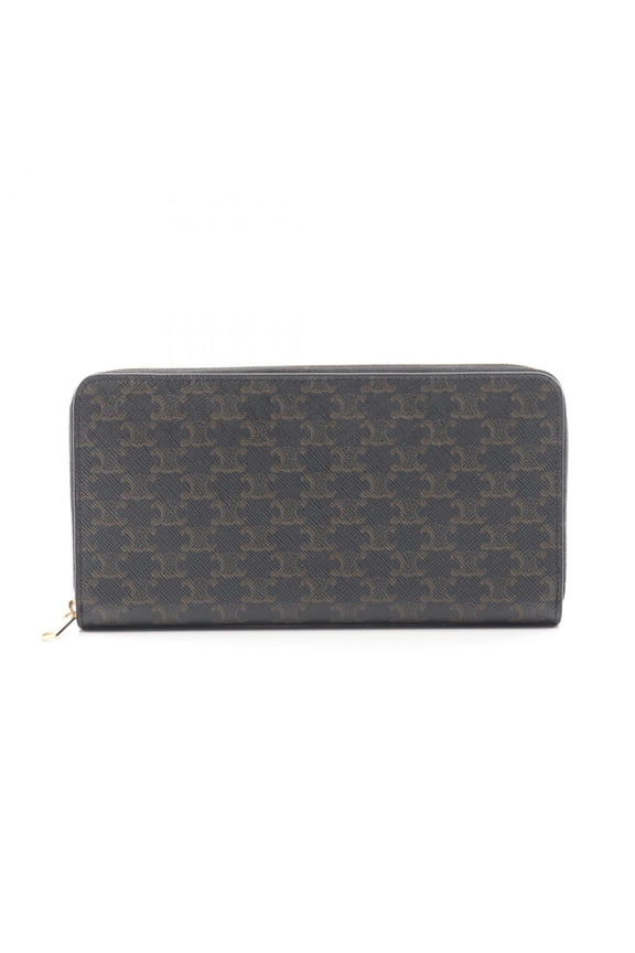 Pre-Owned Celine Triomphe Large Zip Wallet, Round Long Men's/Women's, Black, 10B55... (Good)